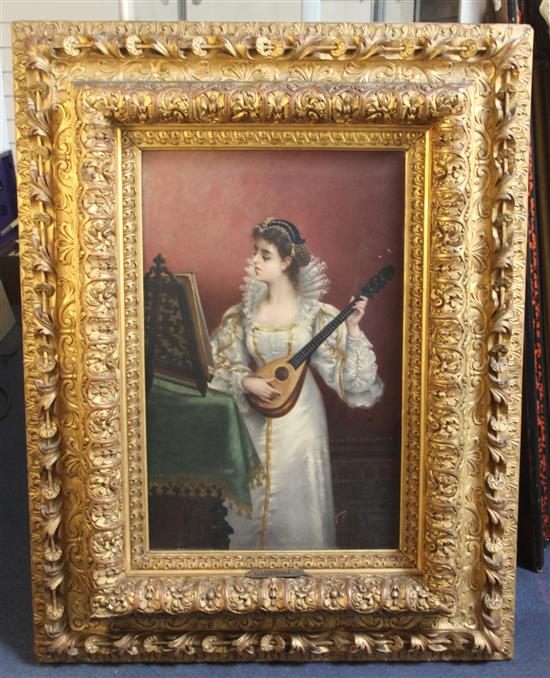 Emile Gambogi Lady playing a mandolin, 26 x 17in.